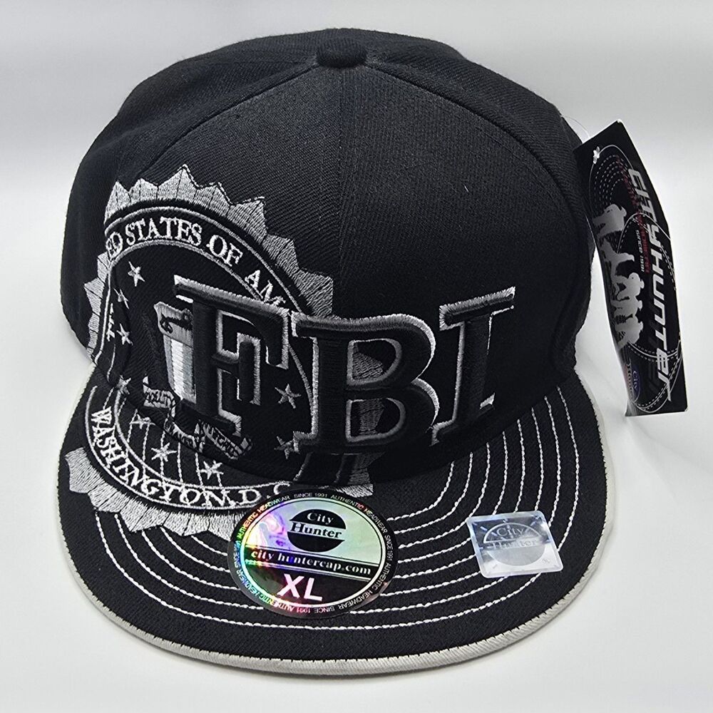 NEW City Hunter FBI Fitted Baseball Hat XL Black USA Washington DC Hat - NWT